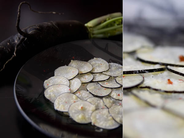 Photographie culinaire carpaccio-radis-noir