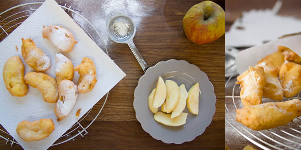 Photographie culinaire petits beignets de carnaval aux pommes