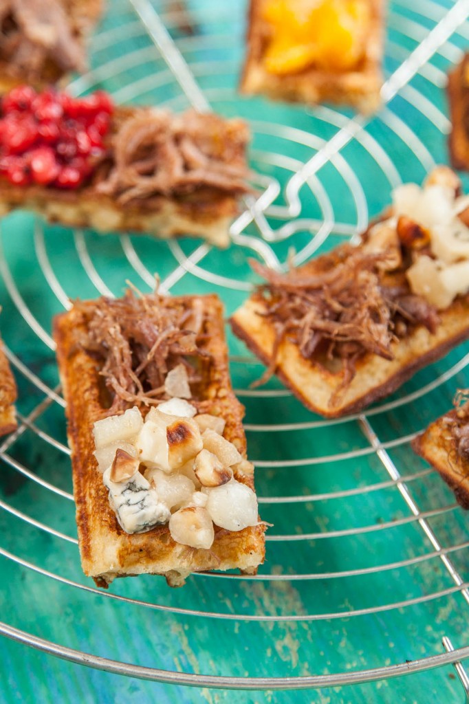 photographie culinaire dominos de gaufres aux fruits et confit de canard