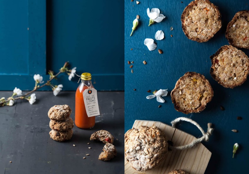 Jus poivron carotte céleri… et petits pains à la pulpe (sans gluten)