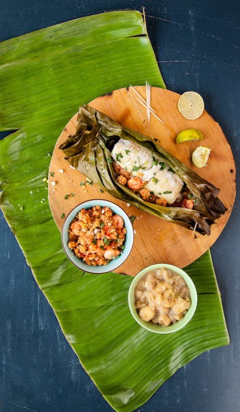 papillote de bar, farofa et banane