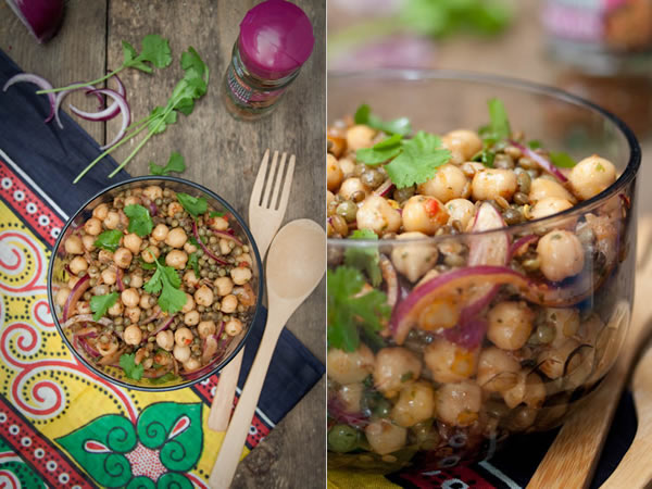 Photographie culinaire salade de lentilles et pois chiches