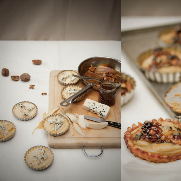 Photographie culinaire tartelettes poire roquefort